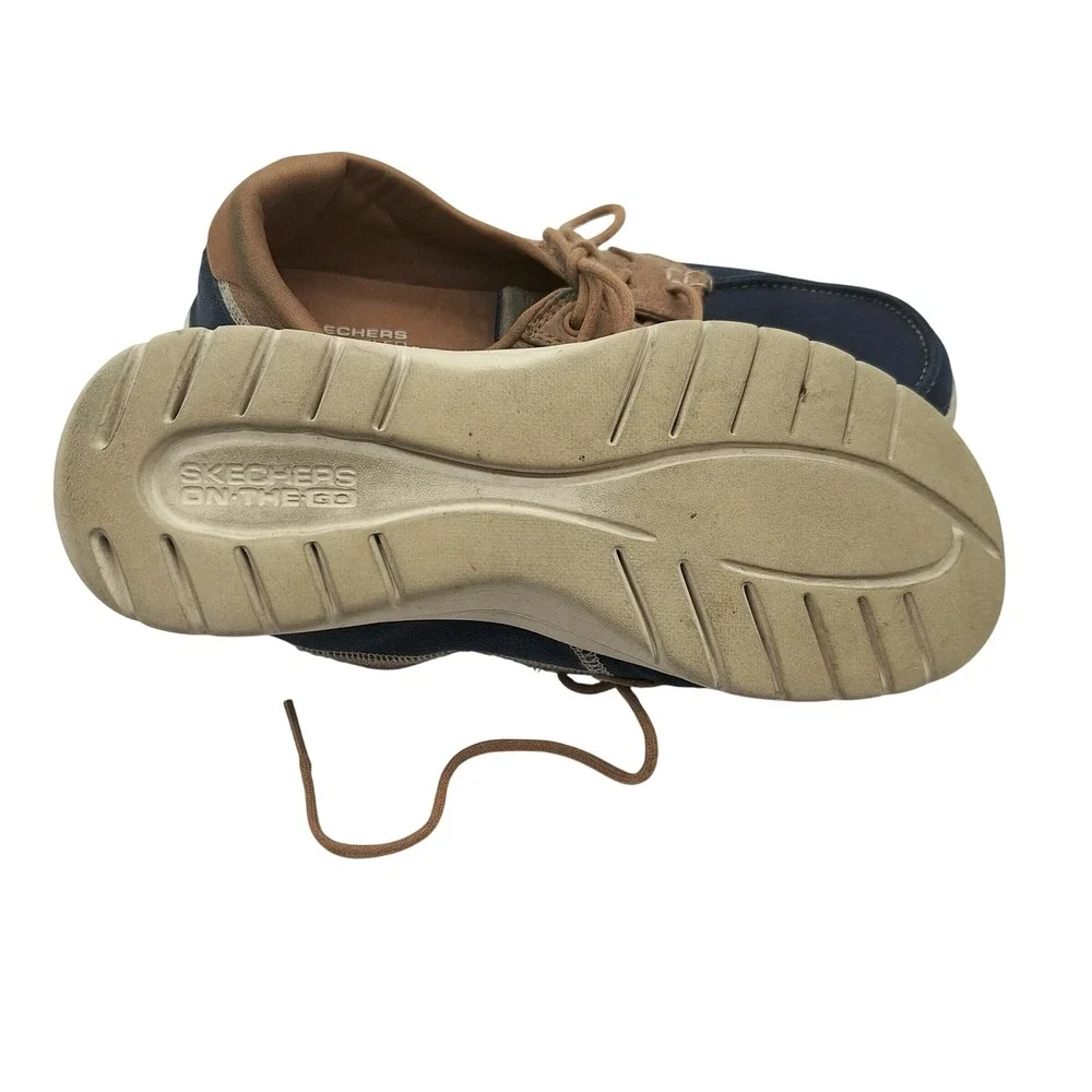 Skechers GoStep Lite Navy Tan Boat Shoes Loafers 136451 Womens 7.5